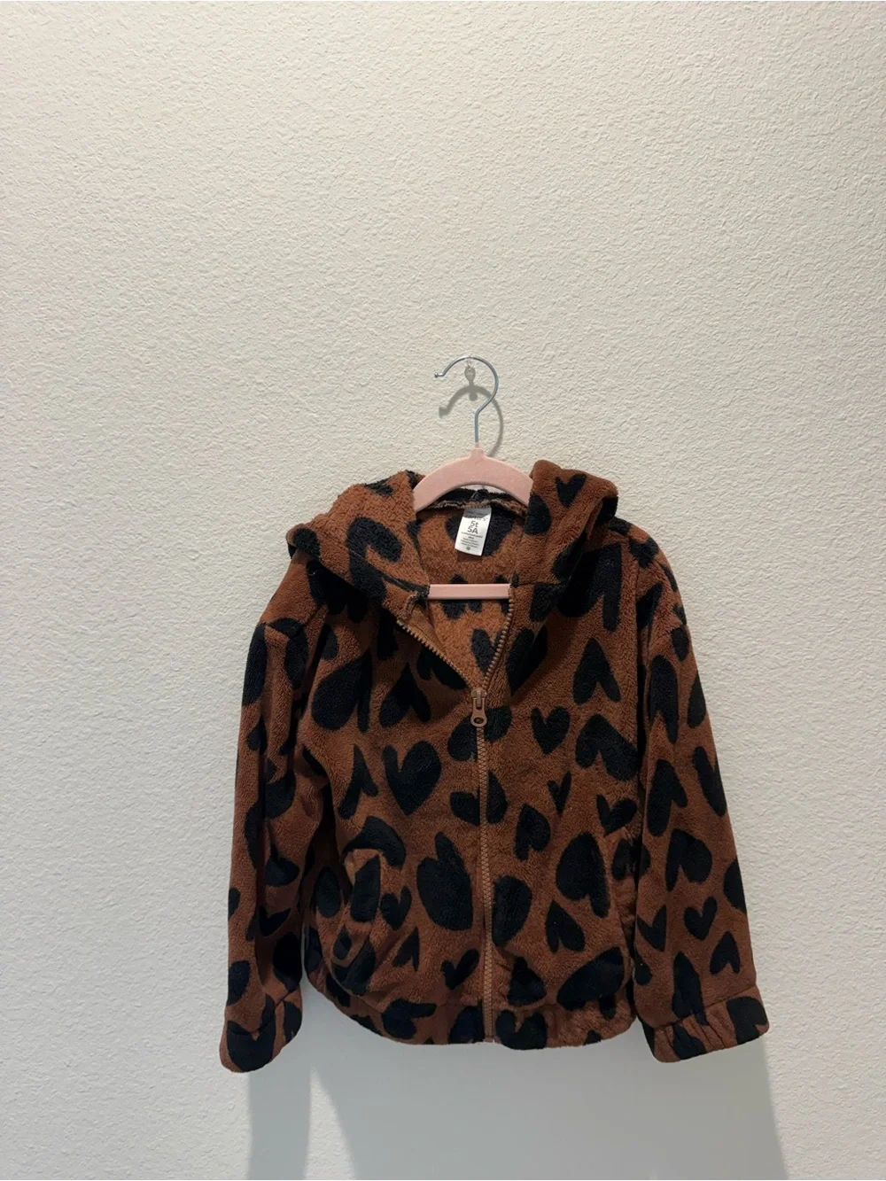 Carter's Brown Hooded Puffer Jacket with Black Heart Print